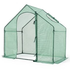 Invernadero túnel impermeable con puerta enrollable y ventana, cubierta PE, estructura metálica, verde