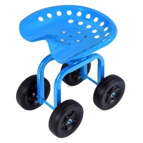 Asiento de jardín con ruedas todoterreno altura ajustable giratorio 360° marco metálico azul