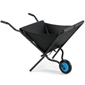 Carretilla de jardín plegable metálica con mangos antideslizantes y rueda, carga 40 kg, negro