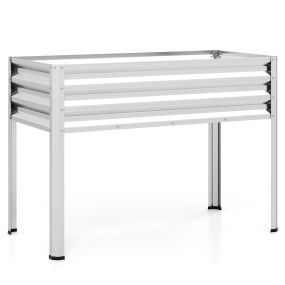 Huerto Urbano Terraza Cama Elevada de Metal con Recubrimiento Electroforético y Drenaje para Verduras Flores Frutas Plata