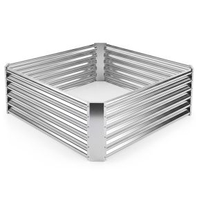 Jardinera Elevada Metal Galvanizado con Base Abierta y Paneles Ondulados para Flores Frutas Hierbas Patio Terraza 124x124x44,5cm