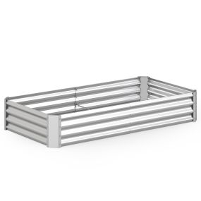 Jardinera Elevada Metal Galvanizado con Base Abierta y Paneles Ondulados para Flores Frutas Hierbas Patio Terraza 179,5x92x29,5cm