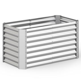 Jardinera Elevada Metal Galvanizado con Base Abierta y Paneles Ondulados para Flores Frutas Hierbas Patio Terraza 119,5x61,5x60,5cm