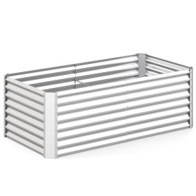 Jardinera Elevada Metal Galvanizado con Base Abierta y Paneles Ondulados para Flores Frutas Hierbas Patio Terraza 180x94x60cm