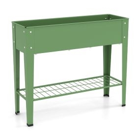 Huerto Urbano de Metal con Estante de Malla y Agujero de Drenaje Bancal Elevado para Terraza Patio Jardín 95x31x80cm Verde