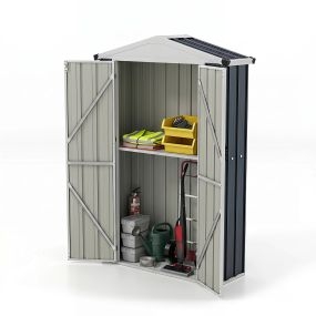 Cobertizo de almacenamiento exterior de metal galvanizado con puerta y cerradura 126 x 41 x 185 cm gris