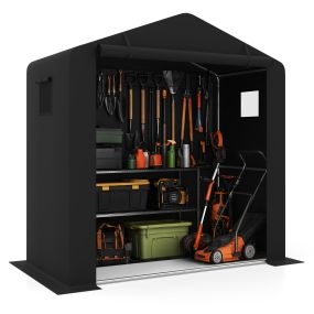 Cobertizo resistente para jardín y patio con puerta cremallera y ventanas 190 x 95 x 194 cm negro