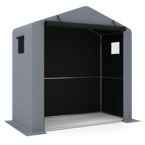 Cobertizo de almacenamiento exterior con ventanas y puerta de cremallera, bastidor metálico, 190 x 95 x 194 cm, plateado