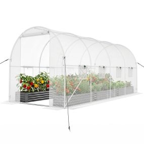 Invernadero de Exterior con Ventanas de Ventilación Puerta con Cremallera Tubo Galvanizado Tela PE Translúcida 4,5 x 2 x 2 m Blanco
