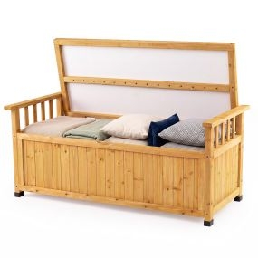 Banco de jardín de madera con brazos y almacenaje, resistente, 123 x 58 x 53 cm, amarillo