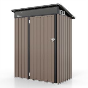 Cobertizo para herramientas de chapa galvanizada con ventana de PC y techo inclinado 150 x 89 x 185 cm gris cálido