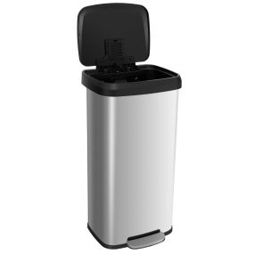 Cubo de basura de acero inoxidable con pedal y tapa de cierre suave 68L plata
