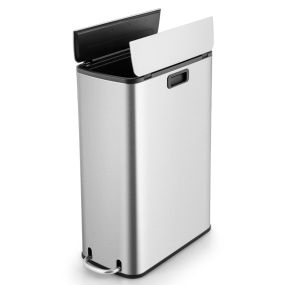 Bote de basura de acero inoxidable 46 L con tapa de cierre suave y cubo interior extraíble plata