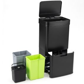 Papelera de Acero Inoxidable de 72 L con Sensor de Movimiento Cubo de Basura 2 Cubos Cierre Suave y Tapa Abierta para Cocina Negro