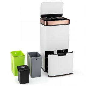 Papelera de Acero Inoxidable de 72 L con Sensor de Movimiento Cubo de Basura 2 Cubos Cierre Suave y Tapa Abierta para Cocina Blanco