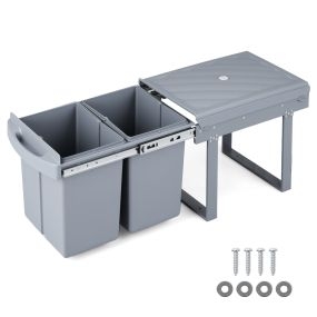 Cubo de Basura 40L Extraíble con 2 Compartimentos Interiores Correderas Lisas Asas Tapa Superior para Bajo Fregadero Salón Comedor Gris