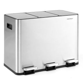 Cubo de Basura de Cocina con 3 Compartimentos Pedal con Amortiguador Cubos Interiores Extraíbles Capacidad 45 L 62 x 38 x 49 cm Plateado