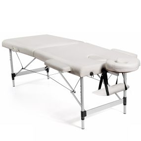 Mesa de masaje plegable 184 cm de aluminio portátil blanca carga 250 kg para spa y hogar