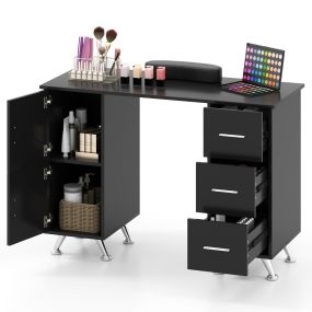 Mesa de manicura con cajones y soporte para muñeca, patas de metal, 108 x 45 x 76 cm, negro