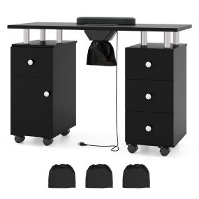 Mesa de Manicura con Aspirador y Cajones Móvil Estación de Trabajo para Pedicura Negro