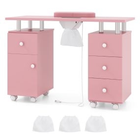 Mesa de Manicura con Aspirador y Cajones Móvil Estación de Trabajo para Pedicura Rosa