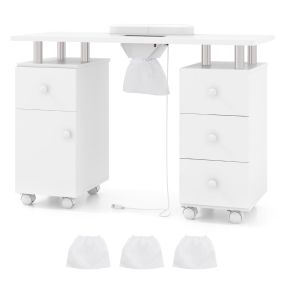Mesa de Manicura con Aspirador y Cajones Móvil Estación de Trabajo para Pedicura Blanco