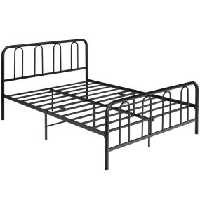 Marco de cama metálico con cabecero y piecero, cama de plataforma moderna con almacenaje, negro, 209x144x101 cm