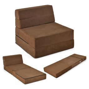 Sofá Cama Plegable 3 en 1 Colchón de Espuma de Densidad Funda Extraíble y Lavable Cama de Invitados Portátil 190 x 71 x 15 cm Marrón