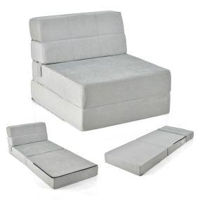 Sofá Cama Plegable 3 en 1 Colchón de Espuma de Densidad Funda Extraíble y Lavable Cama de Invitados Portátil 190 x 71 x 15 cm Gris