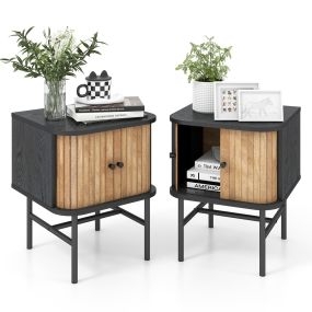 Juego de 2 Mesita de Noche con Puertas Correderas con Gabinete de Almacenamiento para Sala Dormitorio 40 x 39 x 49 cm Negro