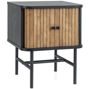 Mesita de Noche con Puertas Correderas Mesa Auxiliar para Dormitorio con Gabinete de Almacenamiento Patas de Metal 40 x 39 x 49 cm Negro