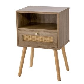 Juego de 1 Mesitas de Noche de Ratán con Cajón Mesa Decorativa Multifuncional para Sala de Estar Dormitorio 40 x 30 x 60,5 cm Natural
