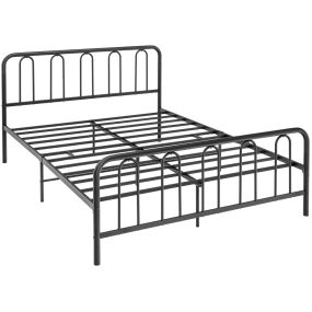 Marco de cama metálico con cabecero y piecero, cama de plataforma moderna con almacenaje, negro, 208x164x101 cm