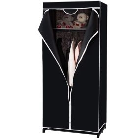 Armario de Tela Plegable con Cremallera Organizador de Ropa de Textil Portátil con Barra para Colgar 74 x 50 x 172 cm Negro