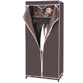 Armario de Tela Plegable con Cremallera Organizador de Ropa de Textil Portátil con Barra para Colgar 74 x 50 x 172 cm Café