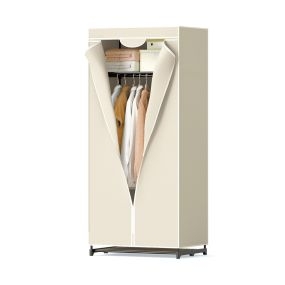 Armario de Tela Plegable con Cremallera Organizador de Ropa de Textil Portátil con Barra para Colgar 74 x 50 x 172 cm Beige