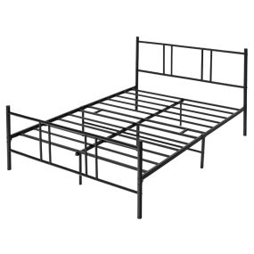 Marco de cama doble de metal con cabecero y estribo, listones de acero, 160 x 200 cm, negro