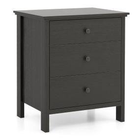Mesita de Noche de 3 Cajones con 3 Cajones y Patas Sólidas para Sala de Estar Dormitorio y Estudio 56 x 45 x 66 cm Negro