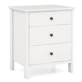 Mesita de Noche con 3 Cajones para Dormitorio Cofre de Almacenamiento Compacto Mesa Lateral para Sofá Mesa Auxiliar para Salón Blanco