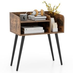 Juego de 1 Mesita de Noche Estilo de Mediados de Siglo Moderno Mesa Lateral de 2 Niveles con Estantes para Salón Dormitorio Marrón