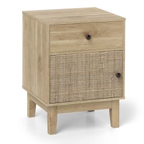 Mesita de Noche de Ratán Mesa Lateral Moderno con Cajón y Armario Mesa Boho con Patas de Madera Sólida para Dormitorio-Natural