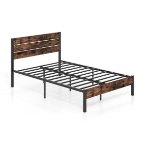 Cama matrimonial 140 x 200 cm de metal con cabecero alto y espacio bajo