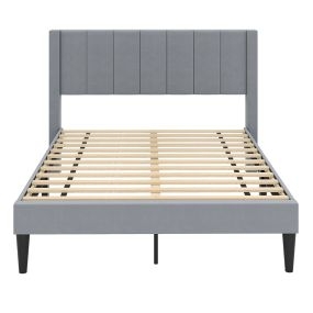Marco de cama tapizado con cabecero, pies antideslizantes, 211 x 155 x 105 cm, gris
