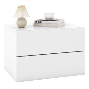 Mesita de Noche Flotante con 2 Cajones Mesa de Noche de Pared con Almacenaje Estante Flotante para Dormitorio Salón Mesa Colgante Blanco