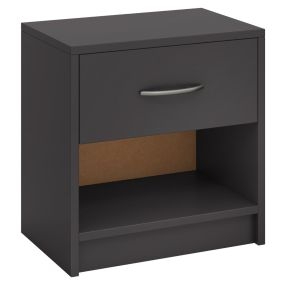 Mesita de Noche con 1 Cajón Mesa Auxiliar con Estante de Almacenamiento Abierto Compacta para Espacios Pequeños Dormitorio-Gris