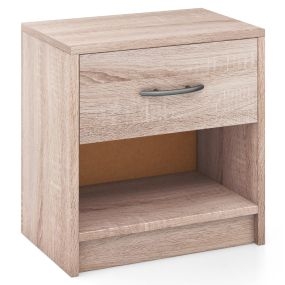 Mesita de Noche con 1 Cajón Mesa Auxiliar con Estante de Almacenamiento Abierto Compacta para Espacios Pequeños Dormitorio-Natural