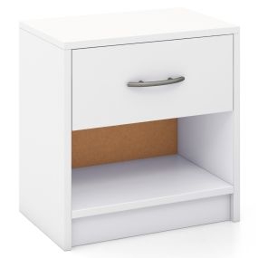 Mesita de Noche con 1 Cajón Mesa Auxiliar con Estante de Almacenamiento Abierto Compacta para Espacios Pequeños Dormitorio-Blanco