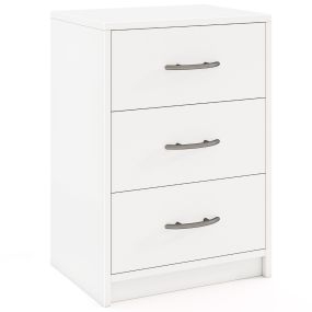 Mesita de Noche de 3 Cajones Mesa de Noche Moderna con Almacenamiento Compacta con Kit Antivuelco Mesa Auxiliar para Salón Dormitorio Blanco