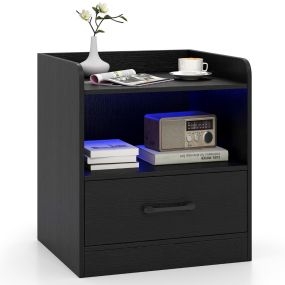 Mesilla de Noche LED Multicolor Mesa Auxiliar con Estante y Cajón Mando a Distancia para Salon Dormitorio 44,5 x 40 x 50 cm Negro