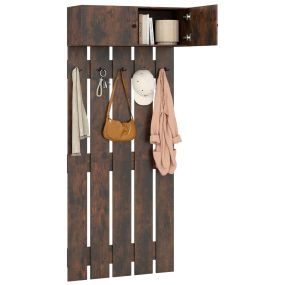 Perchero de Pared para Recibidor con 5 Ganchos Dobles y Armario de 2 Puertas Estante Superior Ahorra Espacio para Pasillo Dormitorio-Marrón